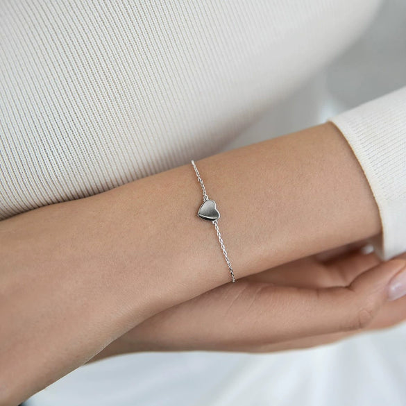 Wholesale 925 Sterling Silver Heartshaped Simple Glossy Handmade Women's Bracelet