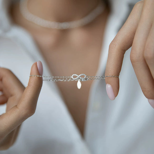 Wholesale 925 Sterling Silver Infinity Symbol 8 Shaped Necklace And Bracelet For Women With Geometric Pattern And Seiko Craft
