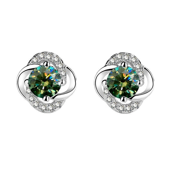 Wholesale 925 Sterling Silver Inlaid Mossan Diamond Four Leaf Clover Geometric Design Women's Earrings