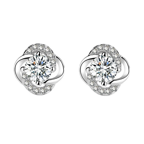 Wholesale 925 Sterling Silver Inlaid Mossan Diamond Four Leaf Clover Geometric Design Women's Earrings