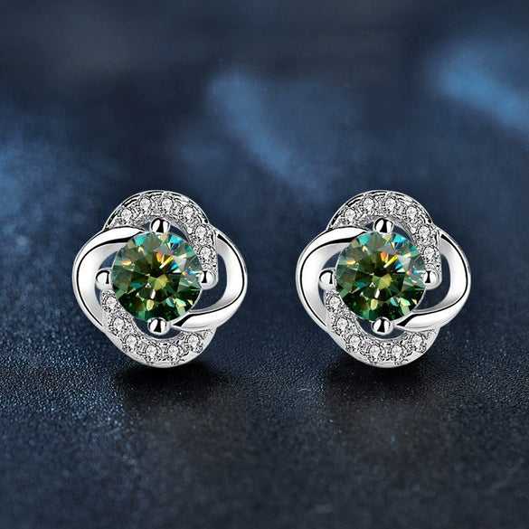 Wholesale 925 Sterling Silver Inlaid Mossan Diamond Four Leaf Clover Geometric Design Women's Earrings