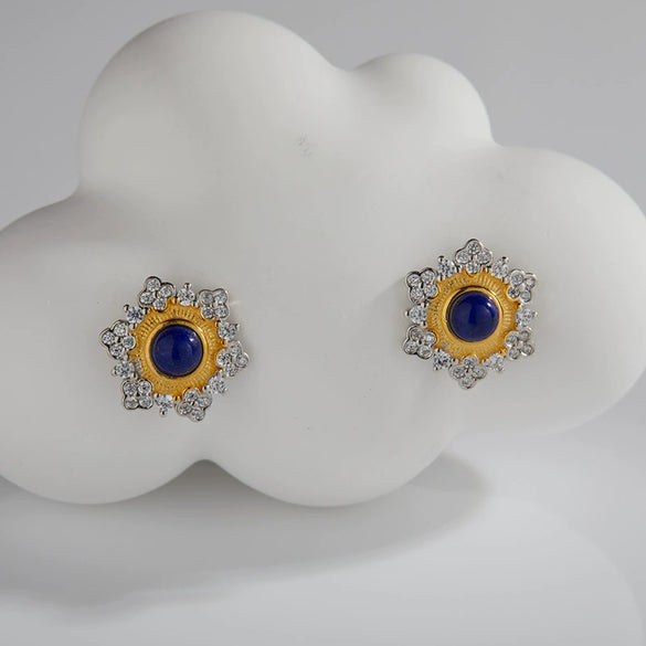 Wholesale Sterling Silver Inlaid Natural Multicolor Flower Earrings Light Luxury Design