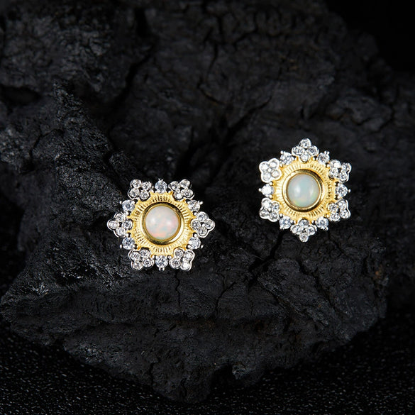 Wholesale Sterling Silver Inlaid Natural Multicolor Flower Earrings Light Luxury Design