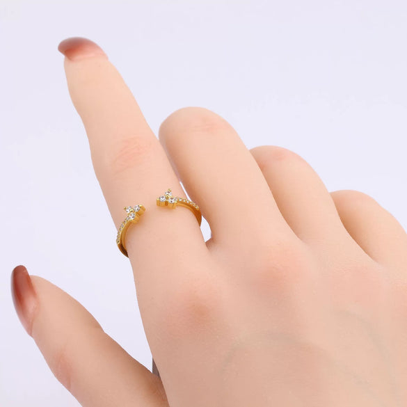 Wholesale 925 Sterling Silver Inlaid Zircon Opening Adjustable Light Luxury Bow Ring