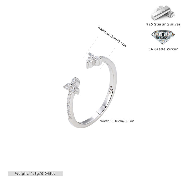 Wholesale 925 Sterling Silver Inlaid Zircon Opening Adjustable Light Luxury Bow Ring