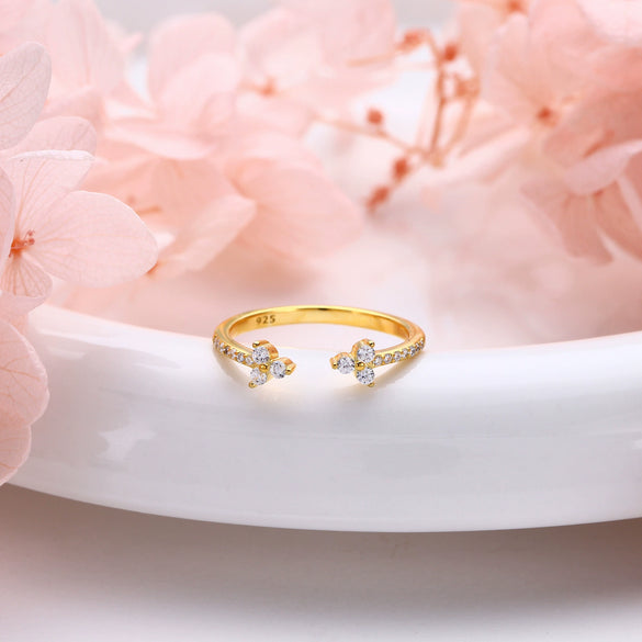 Wholesale 925 Sterling Silver Inlaid Zircon Opening Adjustable Light Luxury Bow Ring