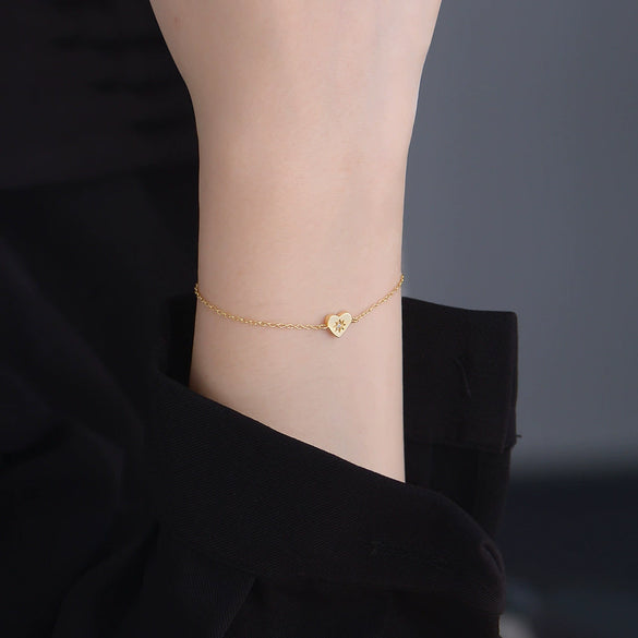 Wholesale 925 Sterling Silver 14K Gold Electroplated Heartshaped Love Bracelet For Women Set With Diamonds