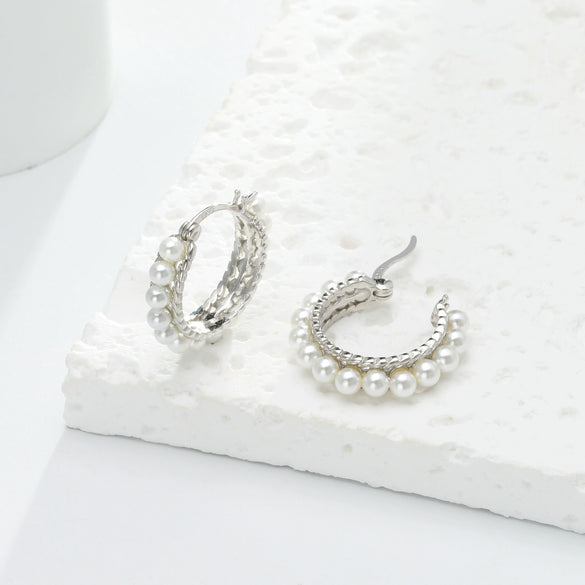 Wholesale 925 Sterling Silver Leaf Pattern Pearl Earrings