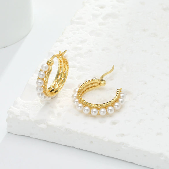 Wholesale 925 Sterling Silver Leaf Pattern Pearl Earrings