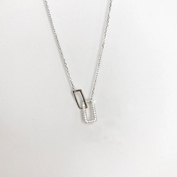 Wholesale Sterling Silver Light Luxury Double Rectangular Ochain Necklace With Geometric Pattern And Diamond Design For Women