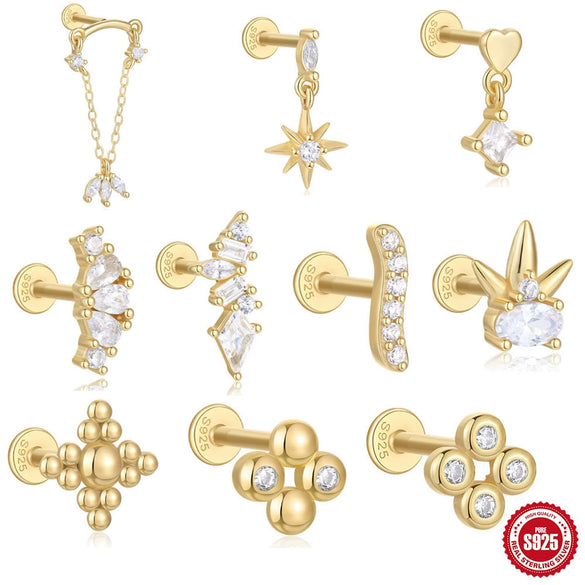 Wholesale Sterling Silver Love Crown Geometric Cartilage Thread Puncture Earrings Unisex With Environmental Protection Electroplating