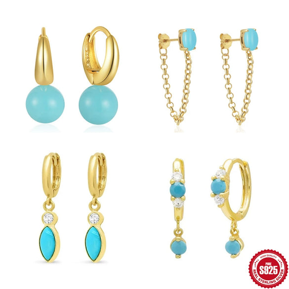 Wholesale 925 Sterling Silver Luxury Turquoise Earrings With Geometric Design And Electroplating For Women