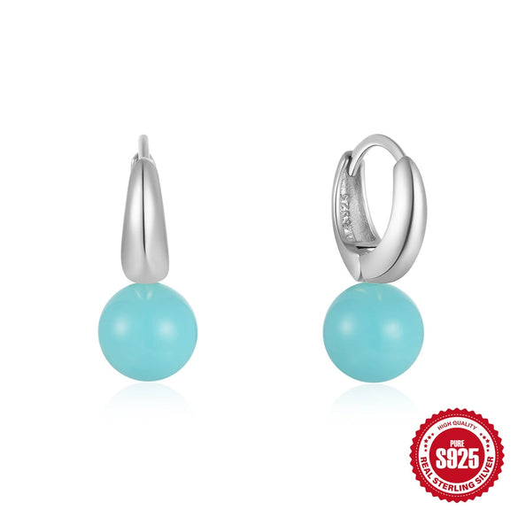 Wholesale 925 Sterling Silver Luxury Turquoise Earrings With Geometric Design And Electroplating For Women