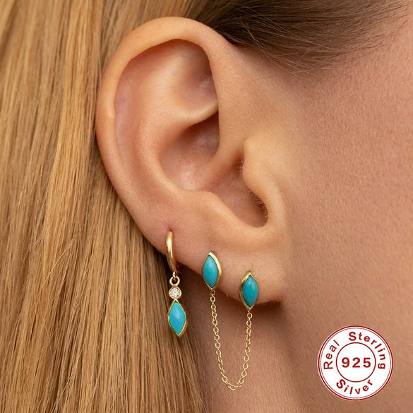 Wholesale 925 Sterling Silver Luxury Turquoise Earrings With Geometric Design And Electroplating For Women