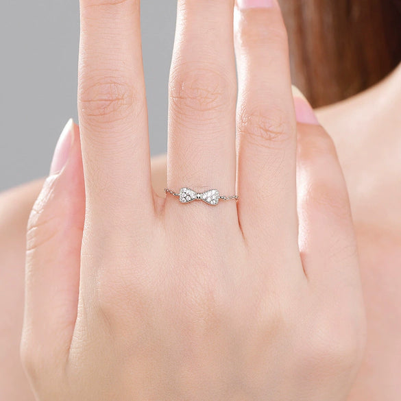 Wholesale 925 Sterling Silver Micro Bow Ring Lovely Style Adjustable For Women