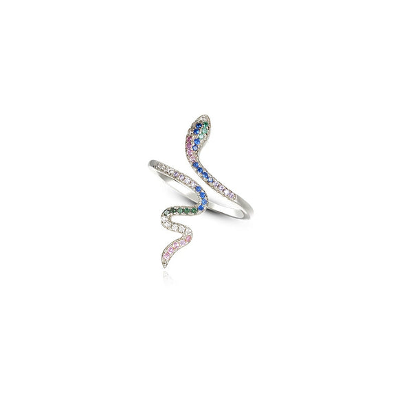 Wholesale 925 Sterling Silver Microinlaid Colored Diamond Snake Ring For Women With Electroplating Animal Pattern