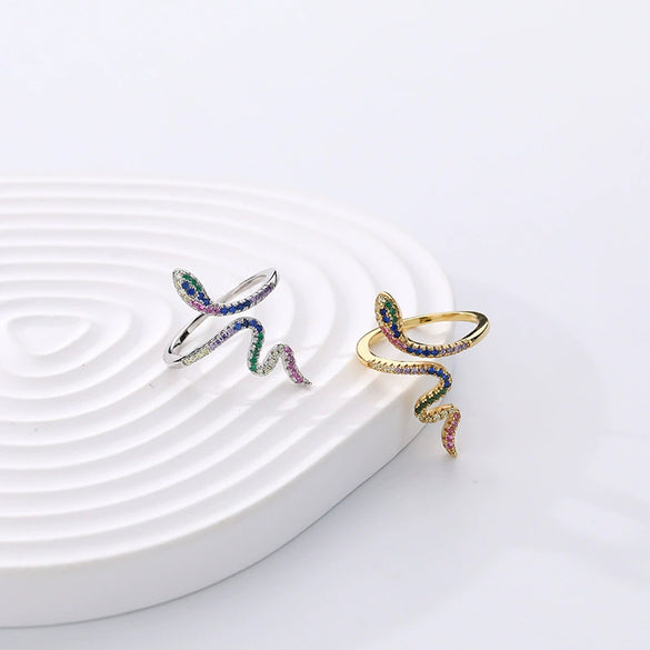 Wholesale 925 Sterling Silver Microinlaid Colored Diamond Snake Ring For Women With Electroplating Animal Pattern