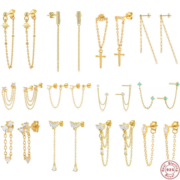 Wholesale Sterling Silver 925 Microinlaid Zircon Tassel Earrings For Women Geometric Minimalist Style