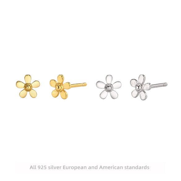 Wholesale 925 Sterling Silver Mini Flower Earrings Electroplated Sweet Style For Women