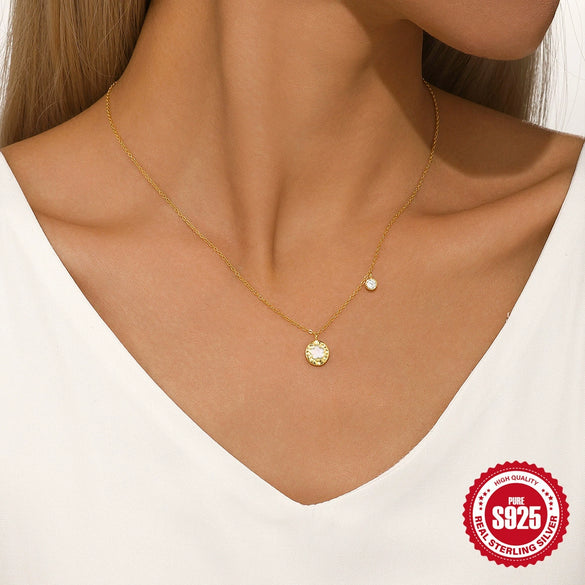 Wholesale 925 Sterling Silver Minimalist Geometric Fivepetal Diamondencrusted Electroplated Women's Ochain Necklace