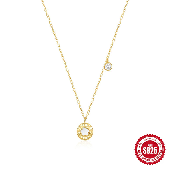 Wholesale 925 Sterling Silver Minimalist Geometric Fivepetal Diamondencrusted Electroplated Women's Ochain Necklace