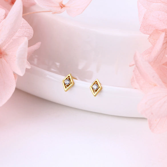 Wholesale Sterling Silver 925 Minimalist Rhombus Inlaid Zircon Tassel Ear Needle Earrings For Women