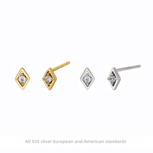 Wholesale Sterling Silver 925 Minimalist Rhombus Inlaid Zircon Tassel Ear Needle Earrings For Women