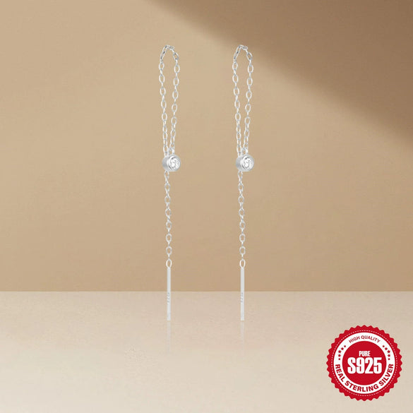 Wholesale 925 Sterling Silver Minimalist Single Round Zircon Tassel Earrings With Drop Shape And Electroplating