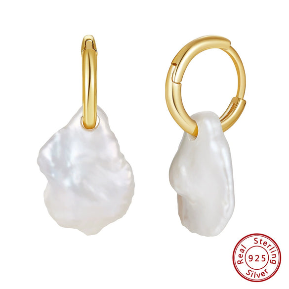 Wholesale 925 Sterling Silver Natural Pearl Earrings Baroque Style Geometric Electroplated Jewelry
