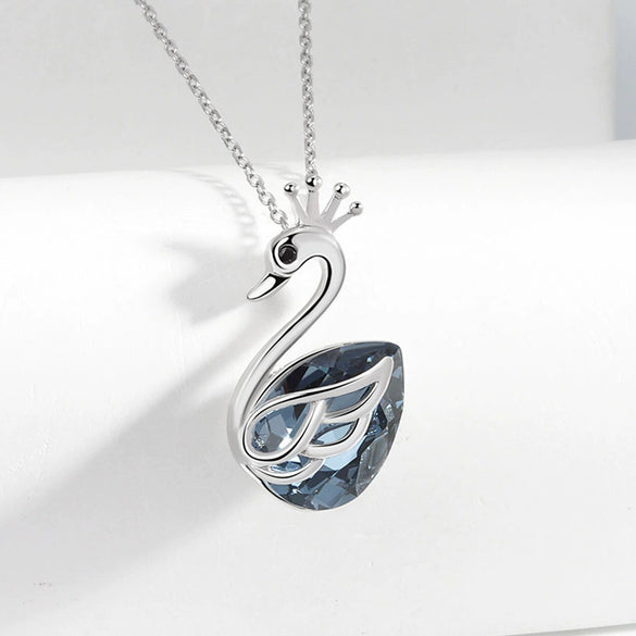 Wholesale 925 Sterling Silver Necklace With Geometric Crown Swan Pendant Electroplated For Women