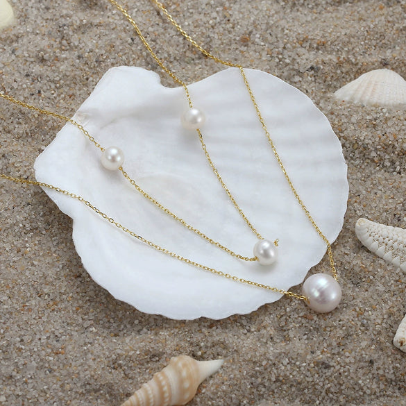 Wholesale 925 Sterling Silver Necklace With Natural Freshwater Pearl Double Layer Overlapping Clavicle Chain Geometric Retro Design Electroplated For Women