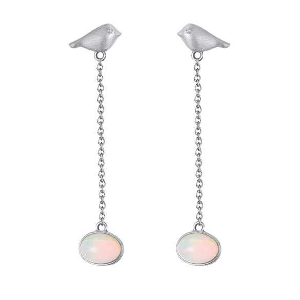 Wholesale Sterling Silver Opal Bird Geometric Hammered Electroplated Women's Earrings