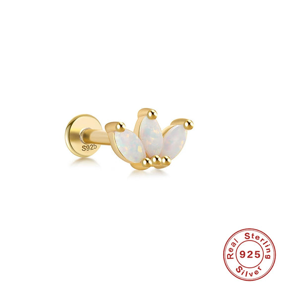 Wholesale 925 Sterling Silver Opal Spiral Cartilage Ear Studs With Geometric Styling And Precious Stone Setting