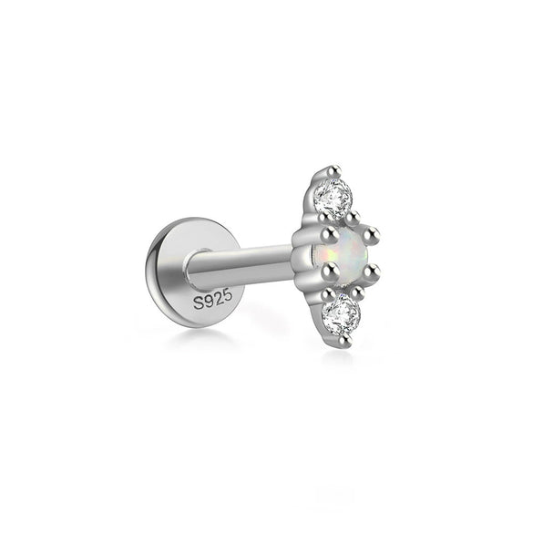 Wholesale 925 Sterling Silver Opal Spiral Cartilage Ear Studs With Geometric Styling And Precious Stone Setting