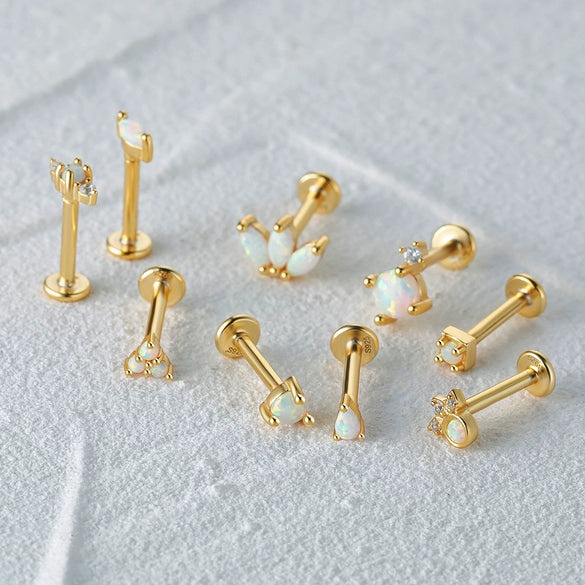 Wholesale 925 Sterling Silver Opal Spiral Cartilage Ear Studs With Geometric Styling And Precious Stone Setting