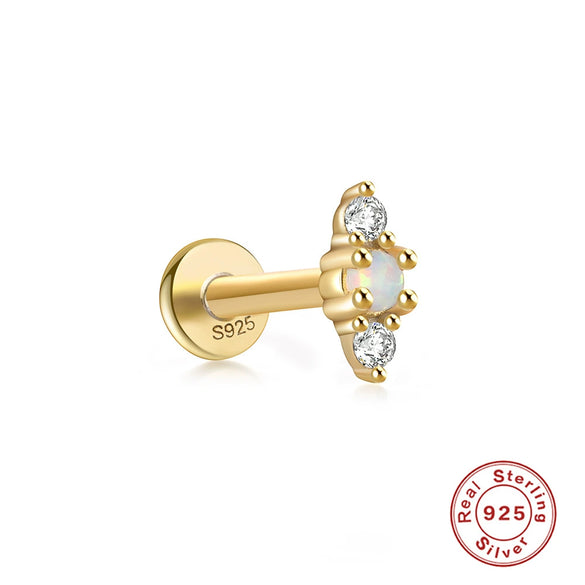 Wholesale 925 Sterling Silver Opal Spiral Cartilage Ear Studs With Geometric Styling And Precious Stone Setting