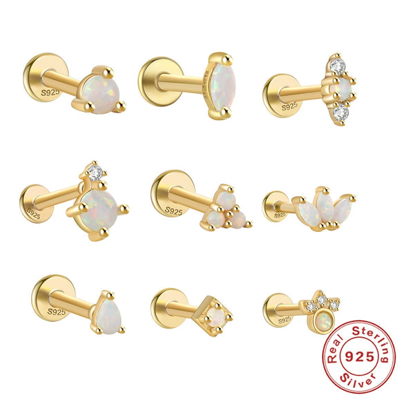 Wholesale 925 Sterling Silver Opal Spiral Cartilage Ear Studs With Geometric Styling And Precious Stone Setting