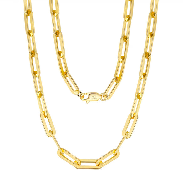 Wholesale 925 Sterling Silver Paper Clip Chain Geometric Style Unisex Necklace