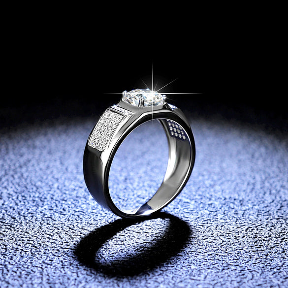 Wholesale 925 Sterling Silver Platinum Plated Moissanite Ring Simple Style With Crown Pattern For Male