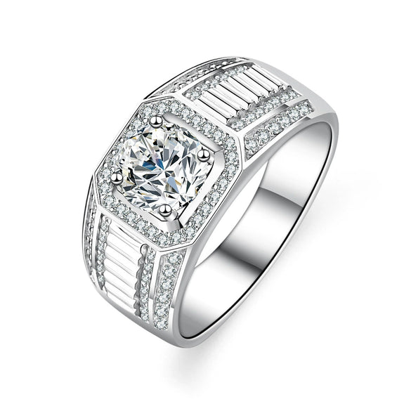 Wholesale 925 Sterling Silver Platinumplated Heart Moissanite Ring For Men
