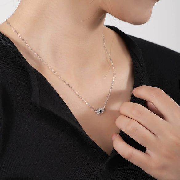 Wholesale 925 Sterling Silver Retro Geometric Devil's Eye Necklace For Women