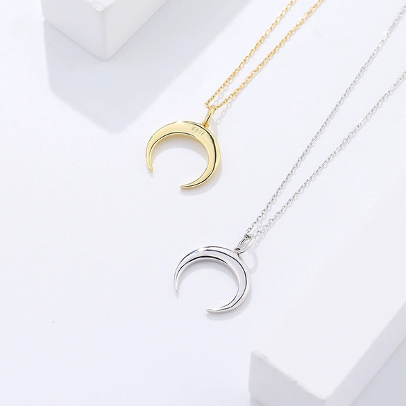 Wholesale 925 Sterling Silver Retro Simple Crescent Geometric Pendant Necklace For Women With Electroplating