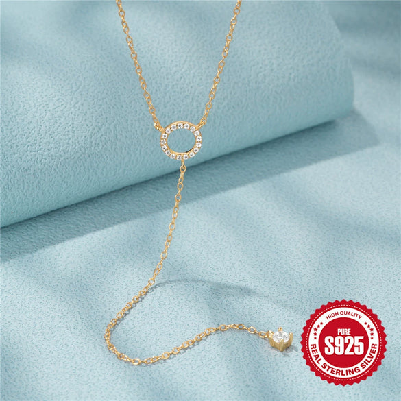 Wholesale 925 Sterling Silver Ring Necklace With Geometric Pendant Cold Style Inlaid Zircon O Chain Female Light Luxury Niche Design Versatile High Sense