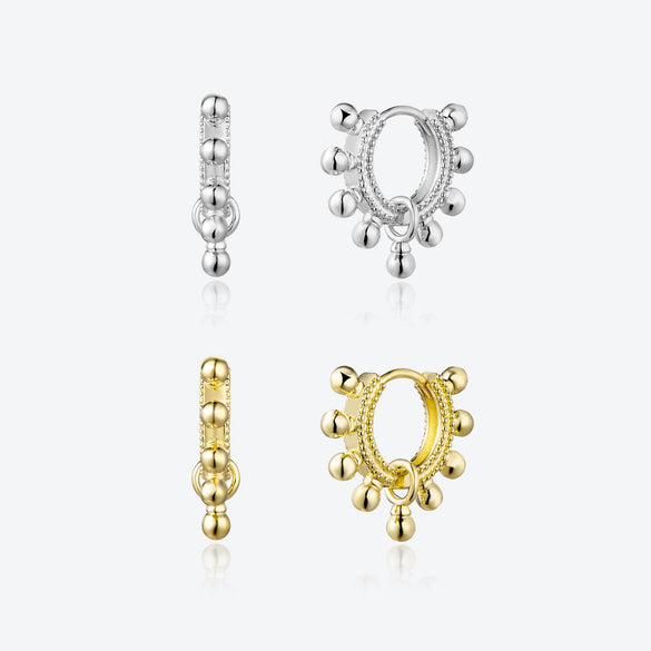 Wholesale 925 Sterling Silver Round Bead Earrings With Geometric Design Electroplated With Platinum Or 18K Gold For Women And Men