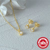 Wholesale 925 Sterling Silver Simple Classic Round Edge Inlaid Zircon Necklace And Ear Studs Set With Electroplating