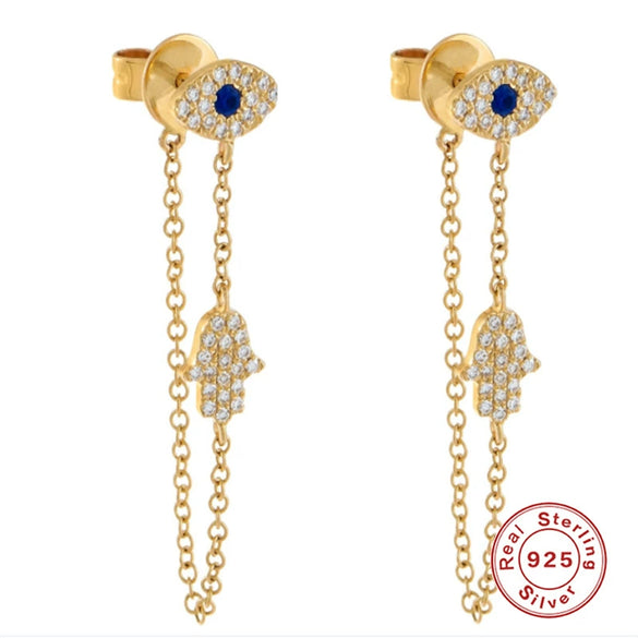 Wholesale 925 Sterling Silver Simple Luxury Noble Geometric Diamondencrusted Chain Tassel Allmatch Stud Earrings For Women