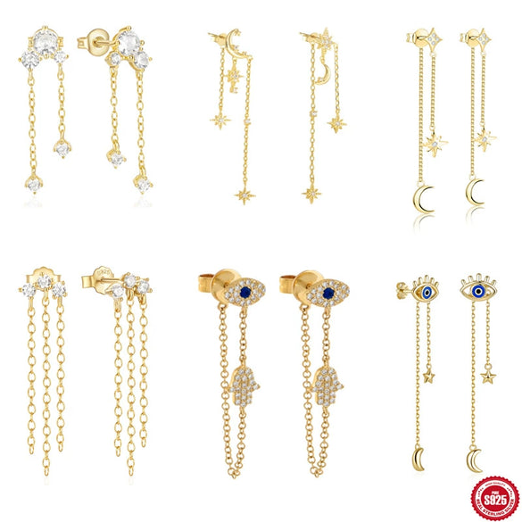 Wholesale 925 Sterling Silver Simple Luxury Noble Geometric Diamondencrusted Chain Tassel Allmatch Stud Earrings For Women