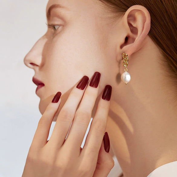 Wholesale 925 Sterling Silver Simple Natural Baroque Pearl Earrings With Geometric Design And Electroplating