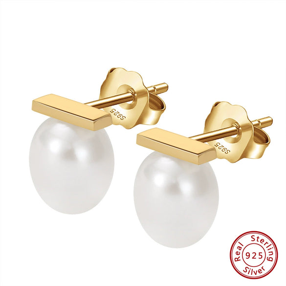 Wholesale 925 Sterling Silver Simple Natural Geometric Baroque Pearl Women's Earrings With Electroplating