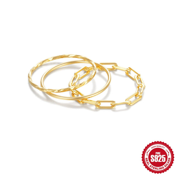 Wholesale 925 Sterling Silver Simple Plain Ring Set For Women With Geometric Design And Real Gold Plated Electroplating